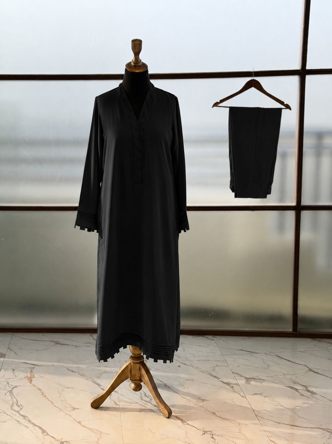 Classic Black Ladder-Trim Suit