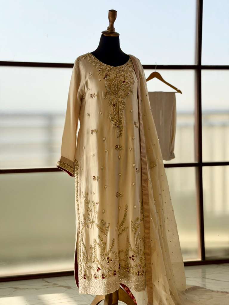 Pearl & Gold Embroidered Designer Suit