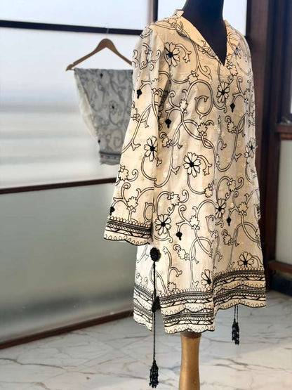 Black Threadwork Tassel Kurti