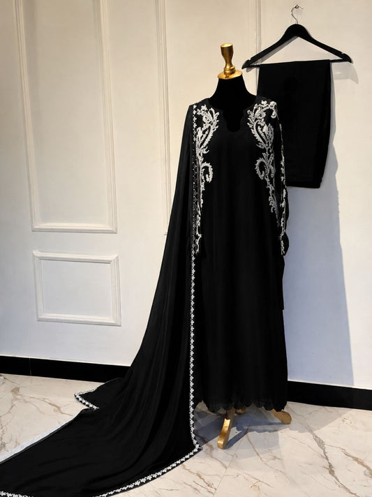 Black & White Embroidered Three-Piece Suit
