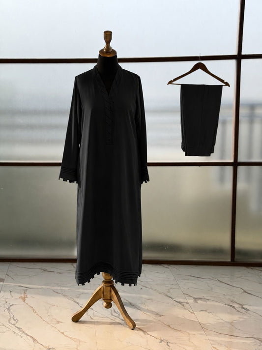 Classic Black Ladder-Trim Suit