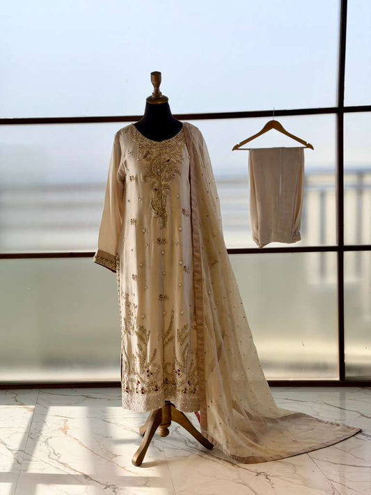 Pearl & Gold Embroidered Designer Suit