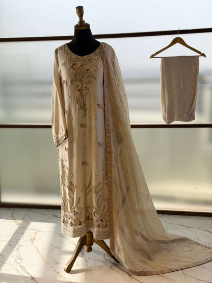 Pearl & Gold Embroidered Designer Suit